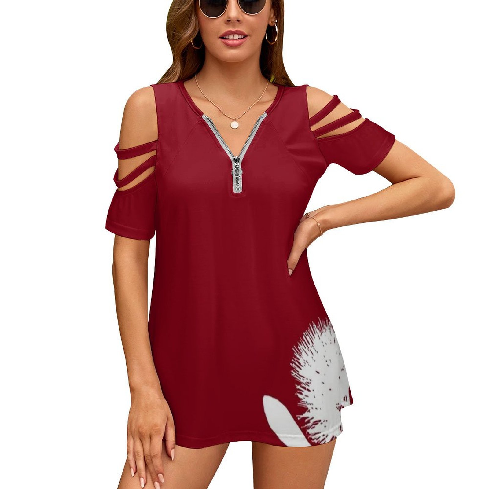 Vintage Fashion Nz - Pohutukawa-Bianco su rosso Donna Cerniera Sexy